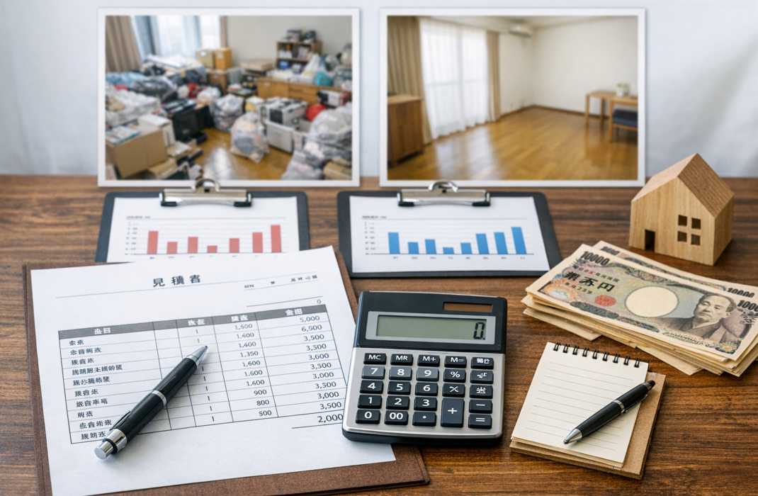 遺品整理の費用相場や見積もり内容を確認するためのイメージ