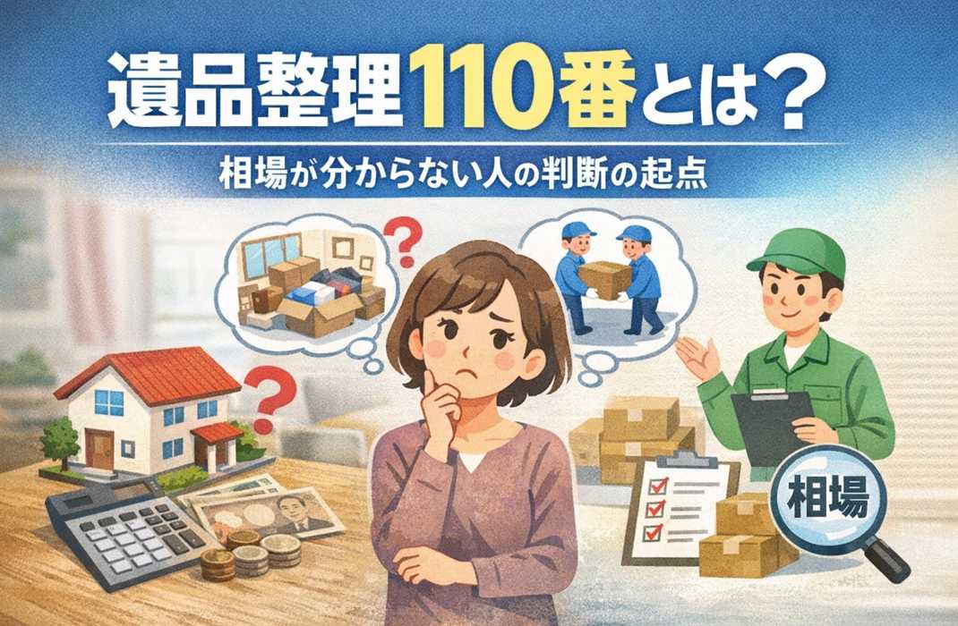 遺品整理110番の仕組みと相場の考え方を整理するイメージイラスト