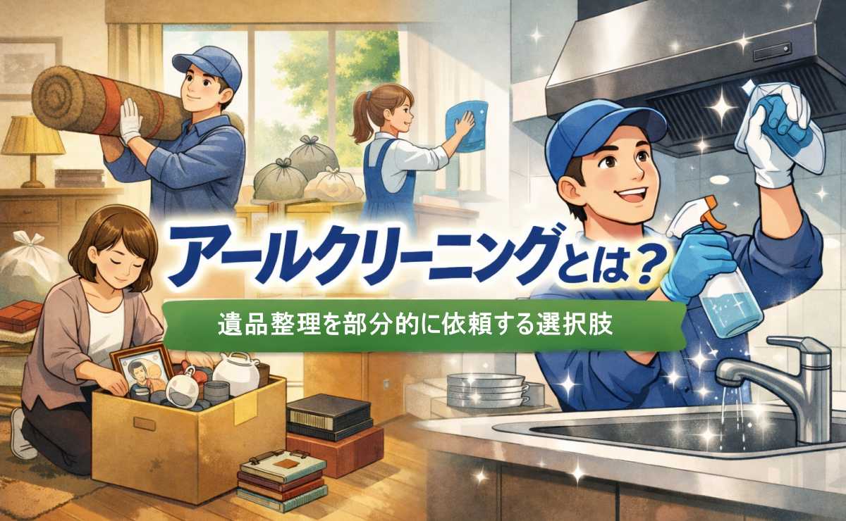 アールクリーニングの役割を説明するアイキャッチ画像（遺品整理を部分的に依頼する選択肢）
